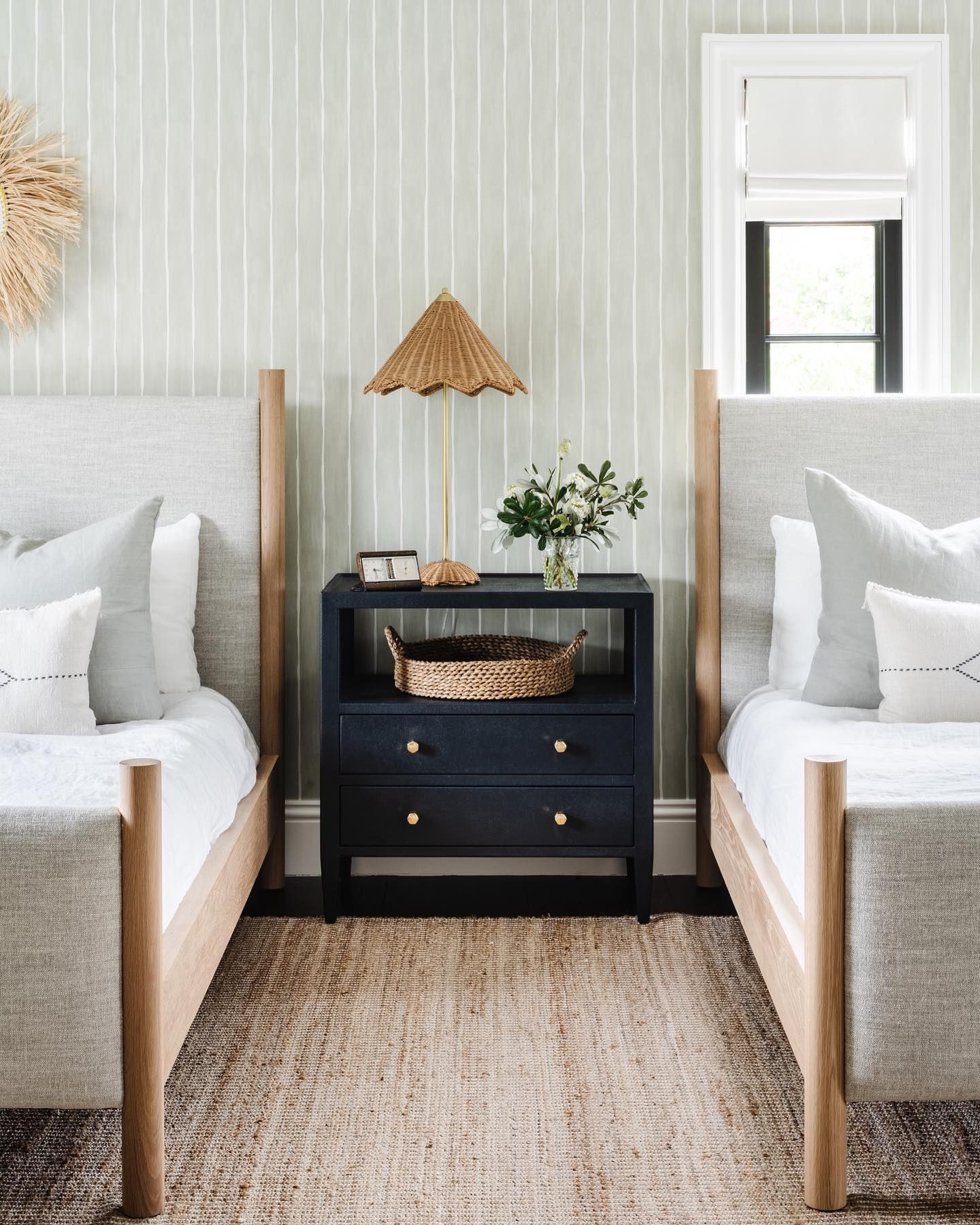 Bedroom accent wall with textured wallpaper in a residential project